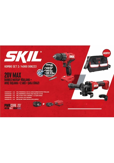 Skıl Kombo Set 2 3021CA 20V Max Darbeli Matkap Vidalama + 3923CA Avuç Taşlama + 3110AA 2.5AH Li + 2.4A Şarj Cihazı + 3137AA 4AH Li Batarya Skıl Kombo Set 2 3021CA 20V Max Darbeli Matkap Vidalama + 3923CA Avuç Taşlama + 3110AA 2.5AH Li + 2.4A Şarj Cihazı + 3137AA 4AH Li Batarya