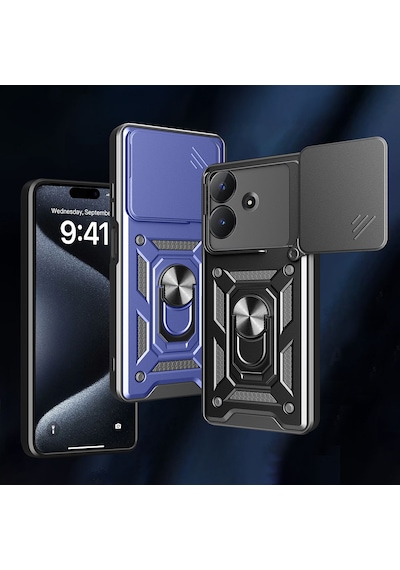 Nourthkiingdom Realme Note 60 Kılıf Magnetik Standlı Kamera Korumalı Nrtk Sürgülü Vega Kapak - Mavi Mavi