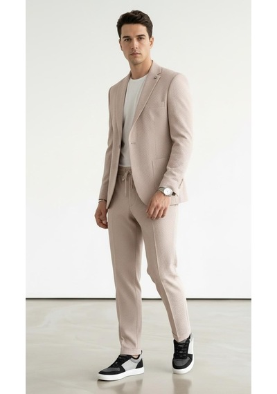 Erkek Yazlık Dokulu Kumaş Tek Düğme Ceketli Jogger Pantolonlu Takım Elbise Slim Fit Spor Şık Kombin Bej Erkek Yazlık Dokulu Kumaş Tek Düğme Ceketli Jogger Pantolonlu Takım Elbise Slim Fit Spor Şık Kombin Bej