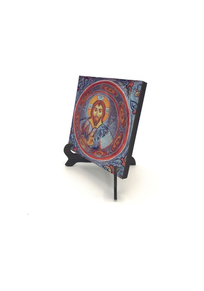 Kapadokya Göreme Karanlık Kilise Freski - Pantokrator İsa Mesih Baskılı Mdf Masaüstlük 10x10
