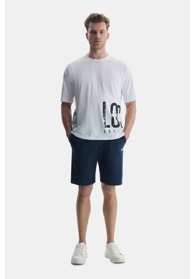 Ucla Ignıso Beyaz Bisiklet Yaka Baskılı Oversize Erkek Tshirt Beyaz