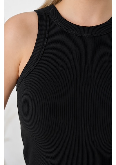 Feyece Siyah Zargo Model Fitted/vücuda Oturan Geniş Biyeli Halter Yaka Fitilli Esnek Örme Crop Bluz Feyece Siyah Zargo Model Fitted/vücuda Oturan Geniş Biyeli Halter Yaka Fitilli Esnek Örme Crop Bluz