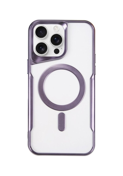 Apple iPhone 14 Pro Max Uyumlu Kılıf Metal Çerçeve Görünümlü Kırılmaz Boyi Kapak Derin Mor