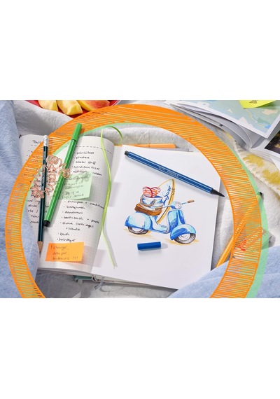 Pen 68 - Keçe Uçlu Boya Kalemi - 6 'lı Askılı Paket - 6 Farklı Renkte