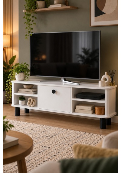 Sulorahome Suntalam Tv Unit With Doors And Shelves 136x44 Cm Beyaz