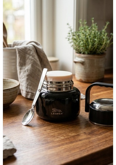 Cooker Leopar 500 Ml Kaşıklı Yemek Termosu Yk1516 Siyah