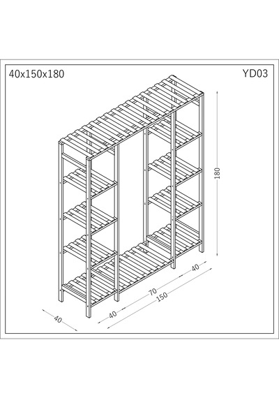 Ahşap Gardırop, Masif Ahşap Dolap, Açık Dolap 150x40x180 Ahşap