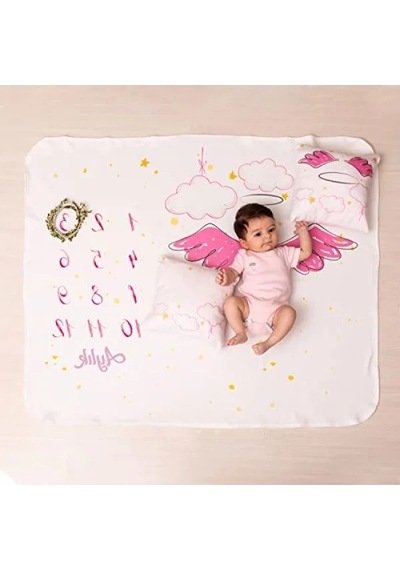 Kız Bebek Doğum Hediyesi Fotoğraf Battaniyesi Seti 183 Açık Mavi