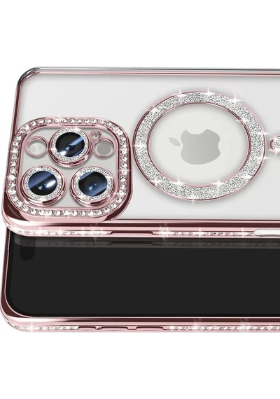 Newface Apple İphone 16 Pro Max Kılıf Joke Simli Magneticsafe Kılıf - Pembe