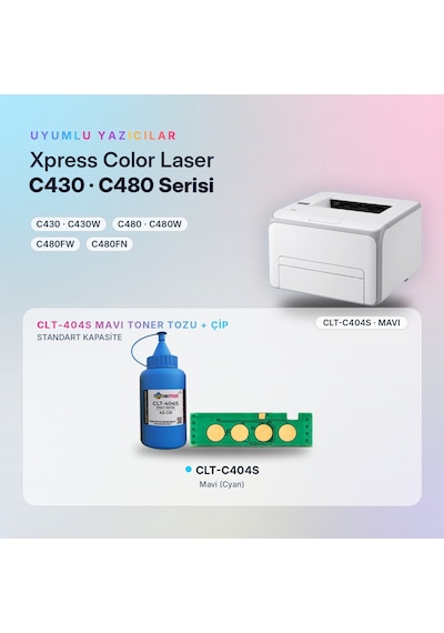 Samsung Uyumlu Clt-c404s Toner Tozu + Çip Mavi 45gr / Xpress C430 / C480