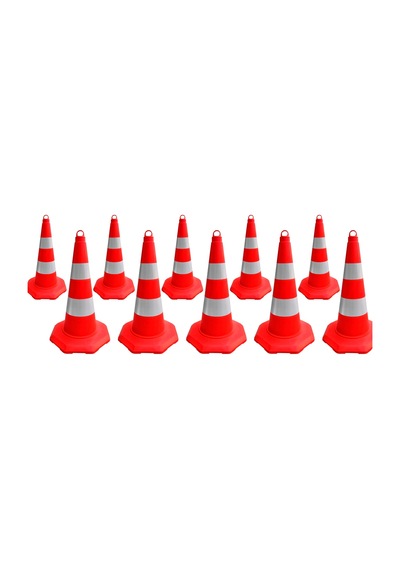 10'lu Tpe Trafik Konisi Seti 52 Cm Çift Reflektifli Trafik Dubası-3620