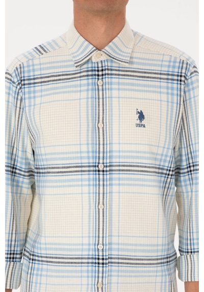 U.S. Polo Assn. Erkek Açık Mavi Ekoseli Uzun Kollu Krem Gömlek 50316632-VR256
