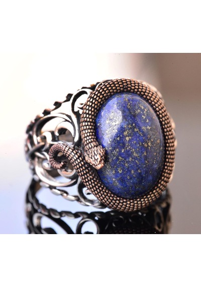 Doğal Lapis Lazuli Taşı, Yılan Yüzük, El Yapımı Yüzük, Ayar Gümüş Erkek Yüzüğü, Mavi Gümüş Aksesuar Gümüş