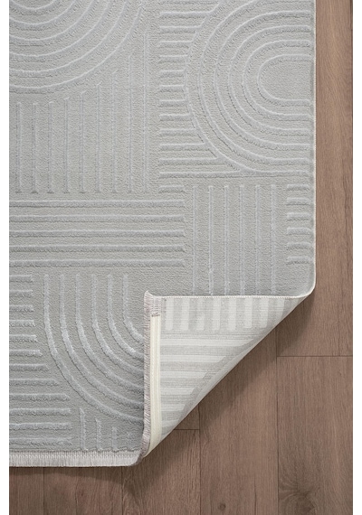 Cotto Motto Tt002g Gri Halı Modern Geometrik Çizgili Pamuk Taban Yıkanabilir Salon Mutfak Halısı