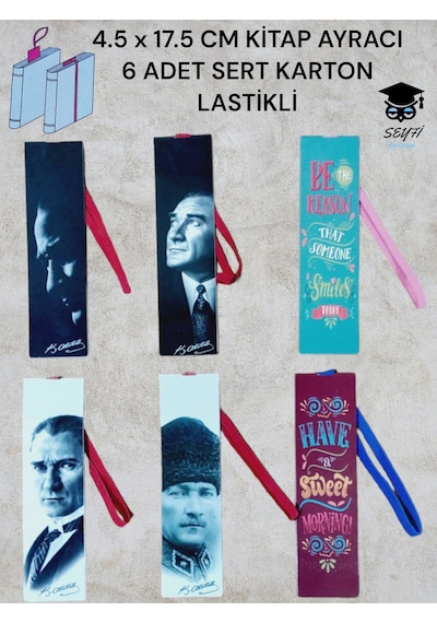 4.5 X 17.5 Cm Kitap Ayracı 6 Adet Sert Karton Lastikli