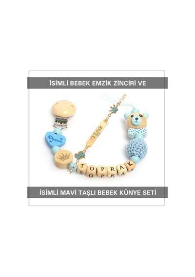 Sahi Aksesuar İsimli Bebek Emzik Zinciri Ve İsimli Bebek Künye Seti Bezyı635 Çok Renkli