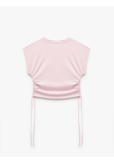 Koton Kolsuz Bisiklet Yaka Büzgülü Crop Atlet Pembe 5sal30026ık Gül
