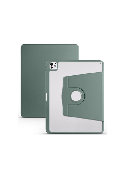 İpad Pro 13 2024 M4 A2925-a2926-a3007 Uyumlu Kalem Bölmeli Dönebilen Standlı Termik Tablet Kılıfı - Koyu Yeşil - T32974