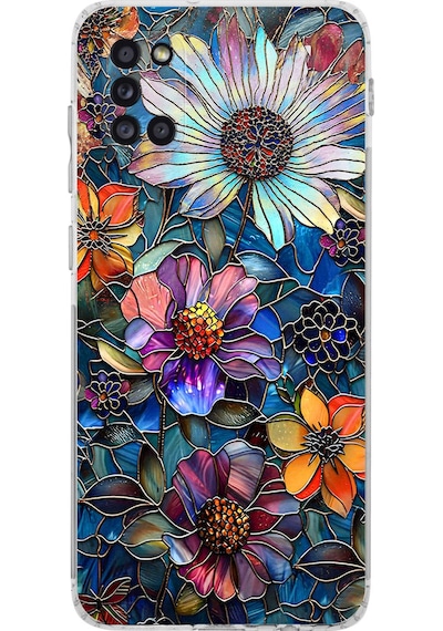 Printify Samsung Galaxy A31 İle Uyumlu Vitray Mücevher Flora Tasarımlı Şeffaf Silikon Kılıf Şeffaf