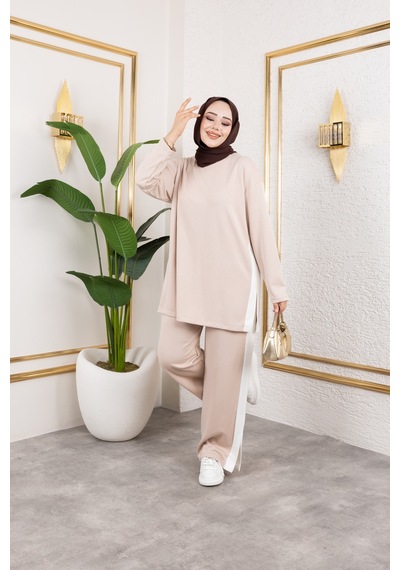 Hira Life Fashion Kadın Efsa Bej Bisiklet Yaka Yanı Şeritli Ve Pantolon Cepli Alt-üst İkili Takım Bej Bej Hira Life Fashion Kadın Efsa Bej Bisiklet Yaka Yanı Şeritli Ve Pantolon Cepli Alt-üst İkili Takım Bej Bej