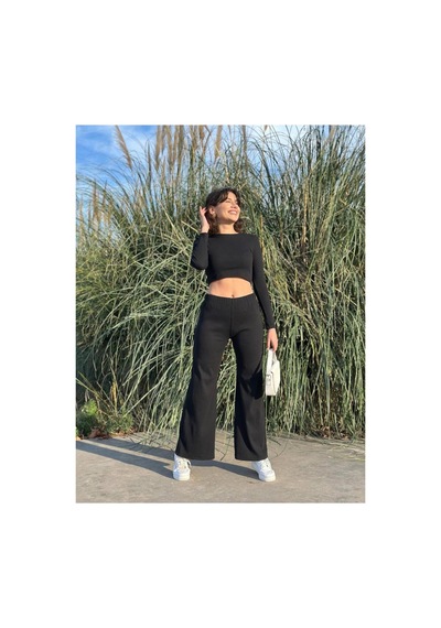 Luka Siyah Uzun Kollu Crop Ve Bol Paça Pantolon Kaşkorse Kumaş Alt Üst Takım Siyah - 786291102 Siyah Luka Siyah Uzun Kollu Crop Ve Bol Paça Pantolon Kaşkorse Kumaş Alt Üst Takım Siyah - 786291102 Siyah