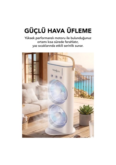 Masaüstü Vantilatör Taşınabilir Buzlu Su Spreyli Çift Katlı Fan Rgb Led Şarjlı Kumandalı 6000 Rpm