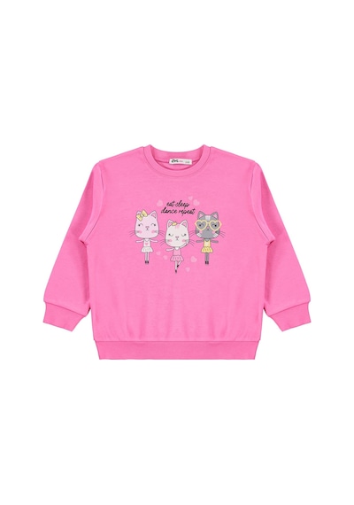 Civil Girls Kediler Baskılı 2-5 Yaş Sweatshirt - Pembe Koyu Pembe