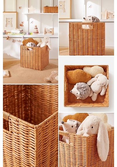 Ocean Home Textile Çocuk Odası Yıkanabilir Bej Pp Rattan Sepet 33 X 33 X 33 Cm