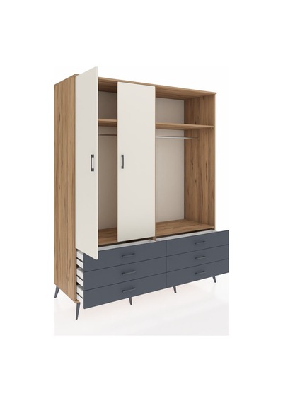 Kronos Gardrop 4 Raflı 6 Çekmeceli 2 Askılı 176x59x221 Çam-aytaşı/antrasit Beyaz Kronos Gardrop 4 Raflı 6 Çekmeceli 2 Askılı 176x59x221 Çam-aytaşı/antrasit Beyaz