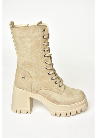 Fox Shoes T973559002 Bej Süet Kalın Topuklu Kadın Postal Bot Bej