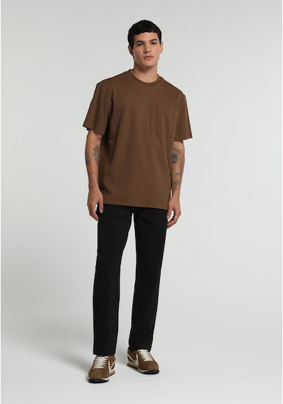 Colin's Colins Relaxed Fit Yuvarlak Yaka Düz Erkek Kahverengi Kısa Kol Tişört Cl1080498 Q1.v2 Tpe Gri