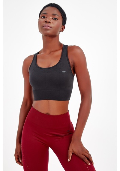 Maraton Active Slimfit Kadın Bisiklet Yaka Kolsuz Fitness Siyah Bra 813047-Siyah