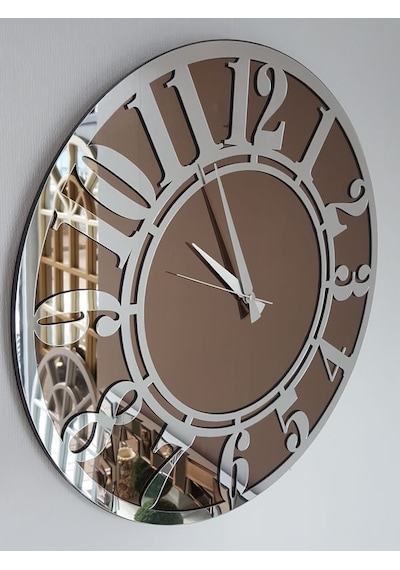 Ayna Denizi Silver Latin Bronze Model Gümüş Bronz Renk 50 CM Dekoratif Aynalı Duvar Saati Gümüş