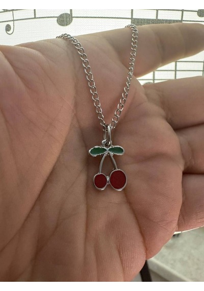 Canlı Kırmızı Cherry Unisex Kolye Tatlı Ve Şık Tasarım Çok renkli