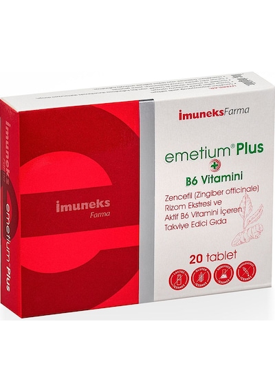 Imuneks Emetium Plus Zencefil Rizom Eki Ve Aktif B6 Vitamini Içeren Takviye Edici Gıda 20 Tablet