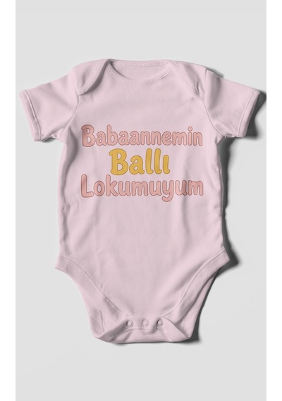 Morivokids Babaannemin Ballı Lokumuyum Kısa Kollu Bebek Body %100 Pamuk Bebe Pembe