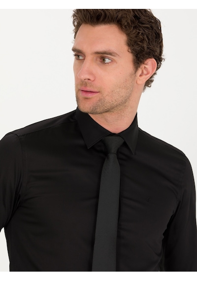Cacharel Siyah Slim Fit Uzun Kollu Basic Gömlek