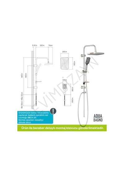 Aqua Bagno Mega Kare Tepe Robot Duşu Seti - Parlak Krom
