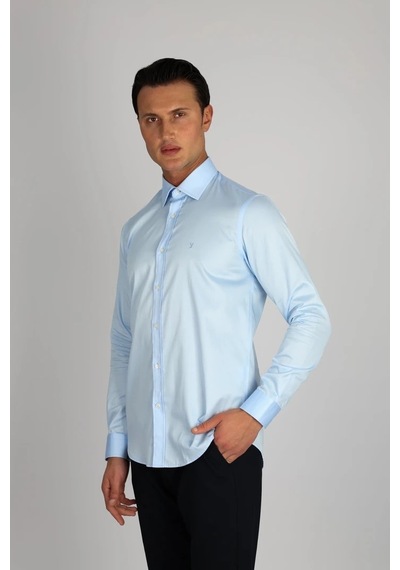 Lorenzo Mazzoli Lm375 C 551 A.mavi Pamuk Saten Comfort Fit Erkek Gömlek A.mavi