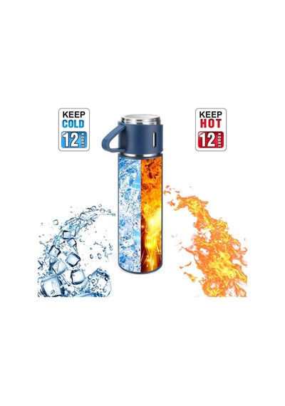 Paslanmaz Çelik 3 Bardaklı Vakumlu Termos Set 500 Ml, 12 Saate Kadar Isı Koruma Termos Siyah