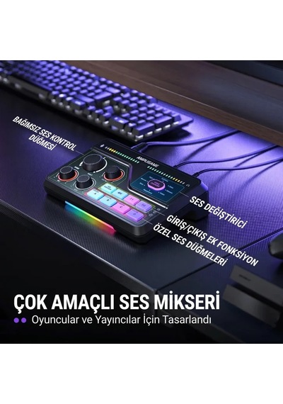 Fifine Ampligame Sc8 Usb Oyuncu Ses Mikseri Beyaz