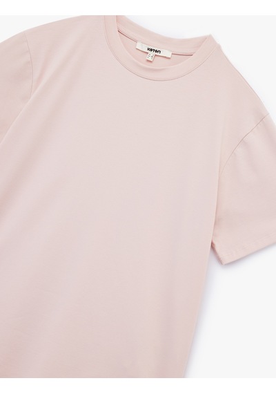 Koton Kısa Kollu Bisiklet Yaka Pamuklu Basic Oversize Tişört Pembe 6wak50092ek Gül