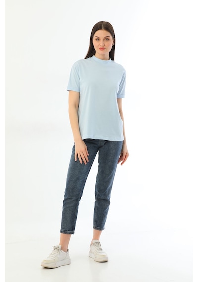 Kallima Mavi 2'Li Paket Dik Yaka Rahat Kalıp  Pamuk T-Shirt Mavi
