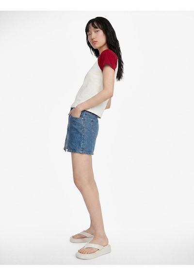 Koton Yırtmaç Detaylı Pamuklu Mini Denim Şort Etek Orta İndigo 6sal40045md