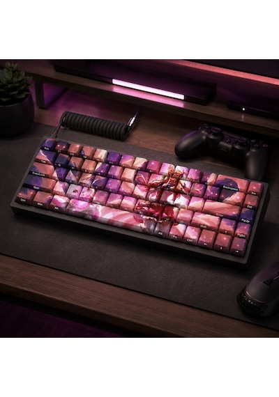 Özel Lol Star Guardian Ahri 68 Tuş Pbt Cherry Profil Boya Süblimasyonlu Mekanik Klavye Keycaps Seti