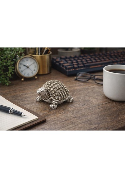 Taşlı Mini Kaplumbağa Biblo Gri Dekoratif Masa Süsü Ofis Masa Dekoru Kitaplık Raf Objesi 6 Cm