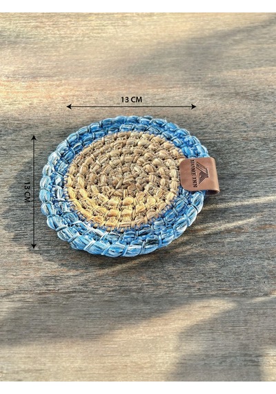 4 Adet Yuvarlak Bardak Altlığı- Leke Tutmaz- Naturel-mavi13x13 Cm Naturel