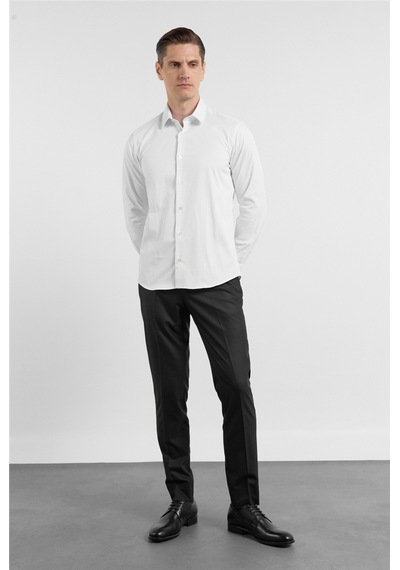İmza Beyaz Sert Yaka Uzun Kol Cepsiz Slim Fit Pamuklu Gömlek 1004255228