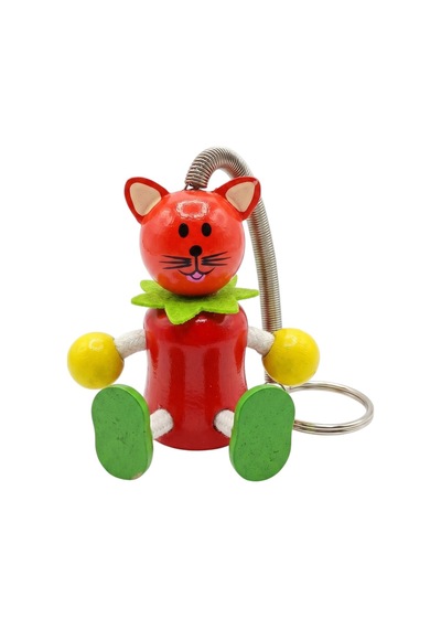 Nostaljik Ahşap Kedi Figürlü Zıpzıp Anahtarlık