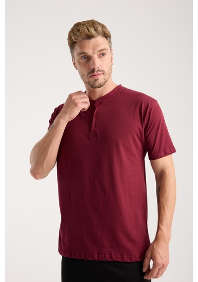 Akbeniz Erkek Bordo Düğmeli Yaka Kısa Kol Pijama Takımı